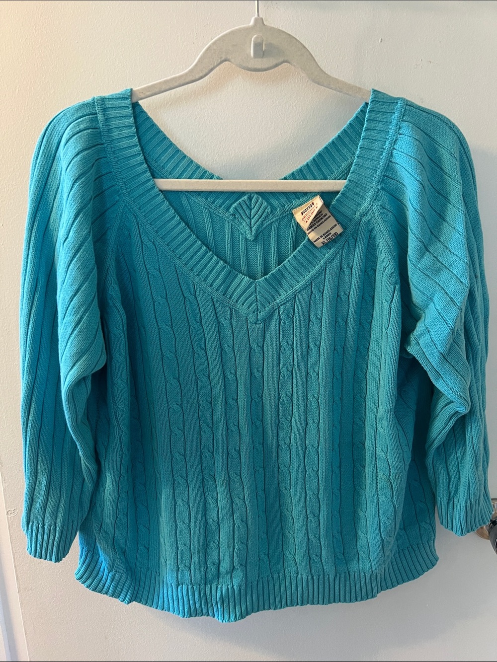 Faded Glory Turquoise Cable Knit V-Neck Sweater
